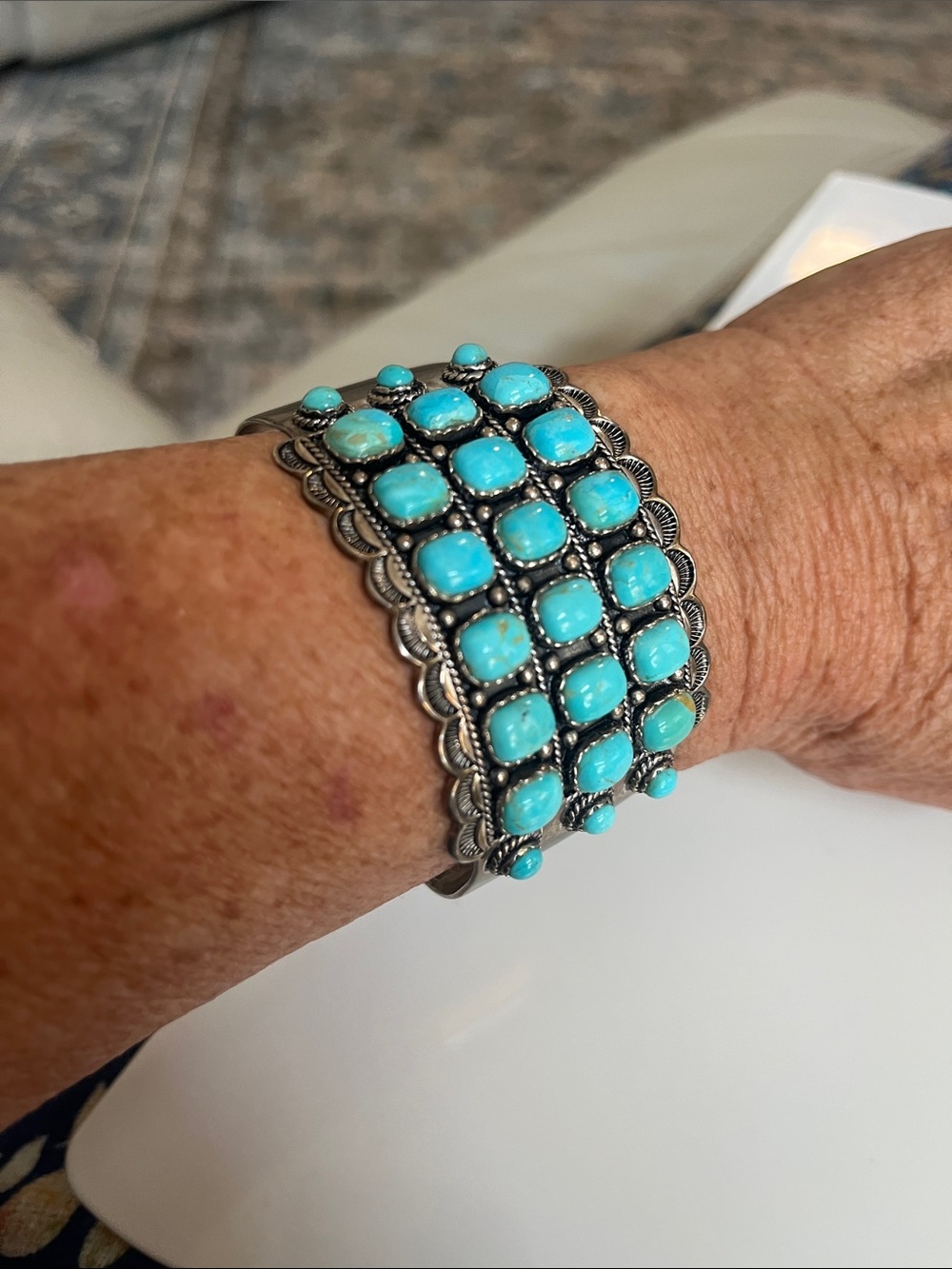 Turquoise Stone Cluster Cuff Bracelet - Women Jewelry - Picture 4 of 5
